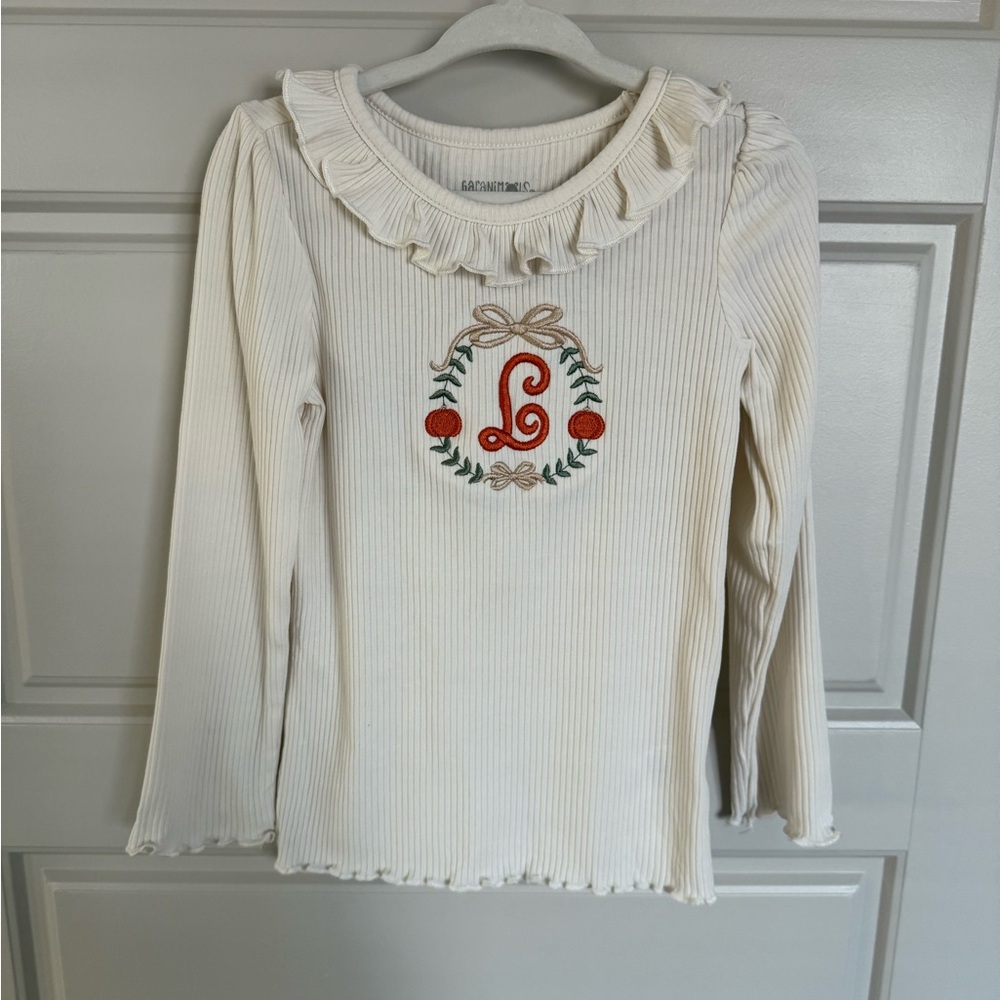 Long Sleeve Top with Embroidered Fall Design